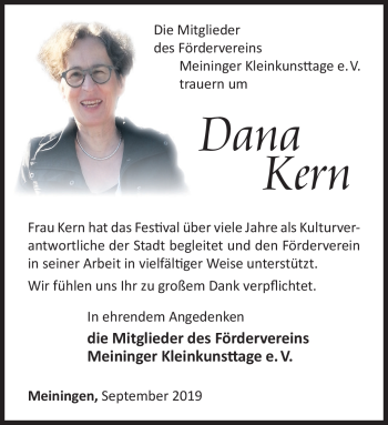 Traueranzeige von Dana Kern von Südthüringer Presse