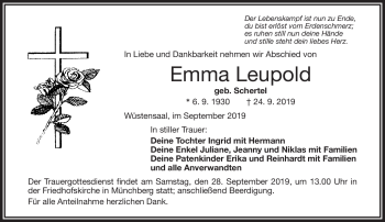 Traueranzeige von Emma Leupold von Frankenpost