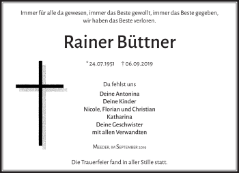 Traueranzeige von Rainer Büttner von Neue Presse Coburg