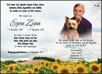 Traueranzeige von Egon Zinn von Südthüringer Presse
