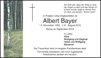 Traueranzeige von Albert Bayer von Frankenpost