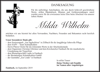 Traueranzeige von Milda Wilhelm von Südthüringer Presse