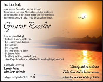 Traueranzeige von Günter Rössler von Südthüringer Presse