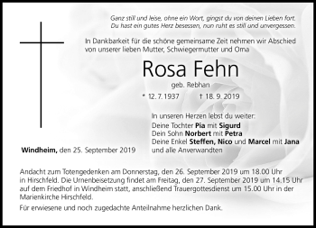 Traueranzeige von Rosa Fehn von Neue Presse Coburg