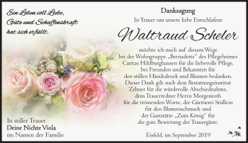 Traueranzeige von Scheler Waltraud von Südthüringer Presse