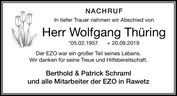 Traueranzeige von Wolfgang Thüring von Frankenpost