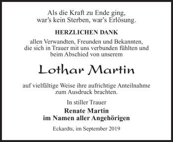 Traueranzeige von Lothar Martin von Südthüringer Presse