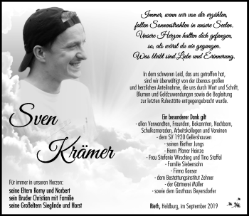 Traueranzeige von Sven Krämer von Südthüringer Presse