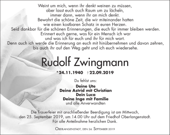 Traueranzeige von Rudolf Zwingmann von Neue Presse Coburg
