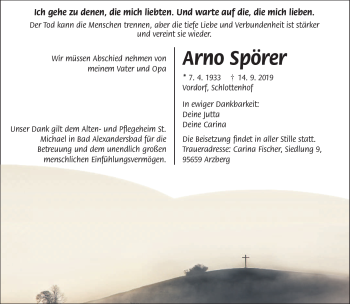 Traueranzeige von Arno Spörer von Frankenpost