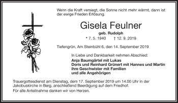 Traueranzeige von Gisela Feulner von Frankenpost