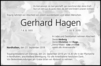 Traueranzeige von Gerhard Hagen von Neue Presse Coburg