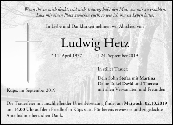 Traueranzeige von Ludwig Hetz von Neue Presse Coburg