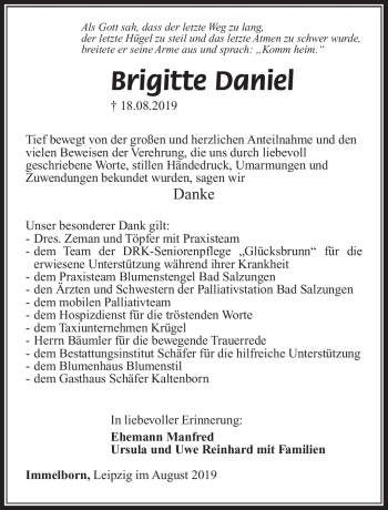 Traueranzeige von Brigitte Daniel von Südthüringer Presse