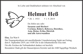 Traueranzeige von Helmut Heß von Südthüringer Presse