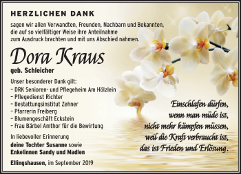 Traueranzeige von Dora Kraus von Südthüringer Presse