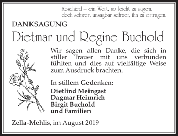 Traueranzeige von Dietmar & Regine Buchold von Südthüringer Presse