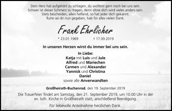 Traueranzeige von Frank Ehrlicher von Neue Presse Coburg