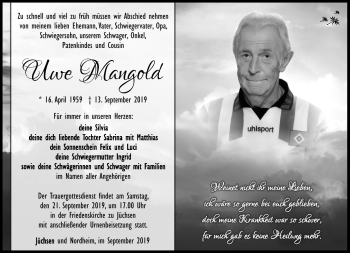 Traueranzeige von Uwe Mangold von Südthüringer Presse