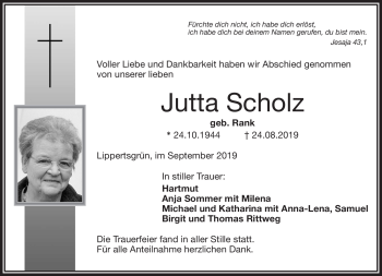 Traueranzeige von Jutta Scholz von Frankenpost