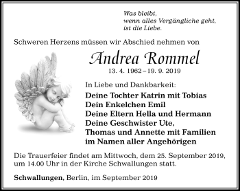 Traueranzeige von Andrea Rommel von Südthüringer Presse