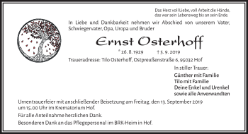 Traueranzeige von Ernst Osterhoff von Frankenpost