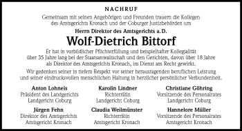 Traueranzeige von Wolf-Dietrich Bittorf von Neue Presse Coburg