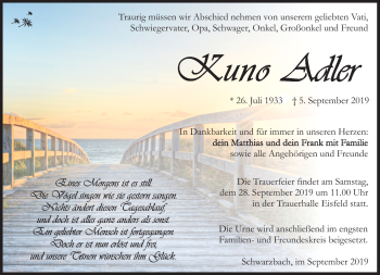 Traueranzeige von Kuno Adler von Südthüringer Presse