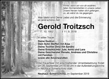 Traueranzeige von Gerold Troitzsch von Südthüringer Presse