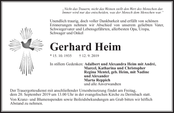 Traueranzeige von Gerhard Heim von Südthüringer Presse