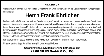 Traueranzeige von Frank Ehrlicher von Neue Presse Coburg