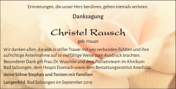 Traueranzeige von Christel Rausch von Südthüringer Presse