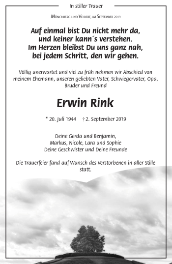 Traueranzeige von Erwin Rank von Frankenpost