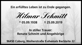 Traueranzeige von Hilmar Schmitt von Neue Presse Coburg