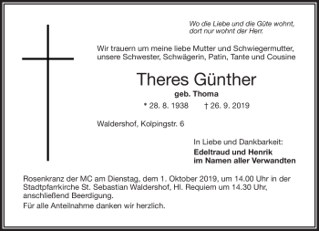 Traueranzeige von Theres Günther von Frankenpost