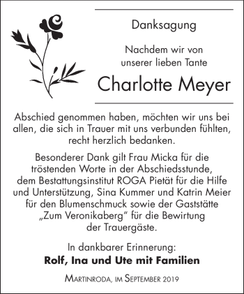 Traueranzeige von Charlotte Meyer von Südthüringer Presse