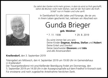 Traueranzeige von Gunda Brieger von Neue Presse Coburg
