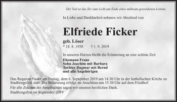 Traueranzeige von Elfriede Ficker von Südthüringer Presse