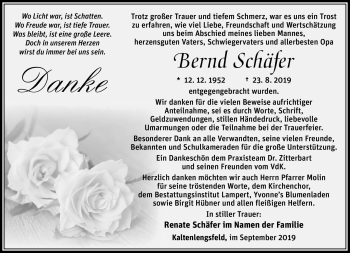 Traueranzeige von Bernd Schäfer von Südthüringer Presse