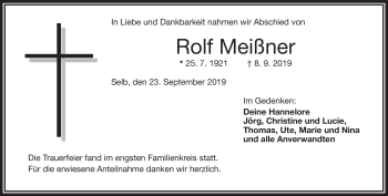 Traueranzeige von Rolf Meißner von Frankenpost