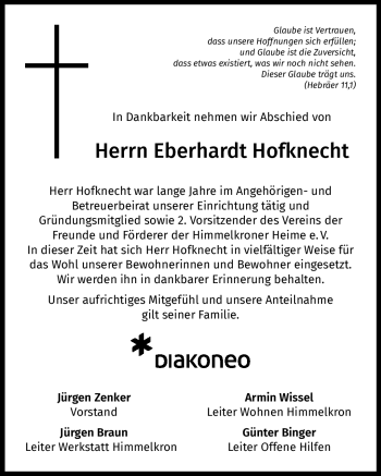 Traueranzeige von Eberhardt Hofknecht von Frankenpost
