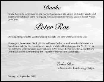 Traueranzeige von Peter Ros von Neue Presse Coburg