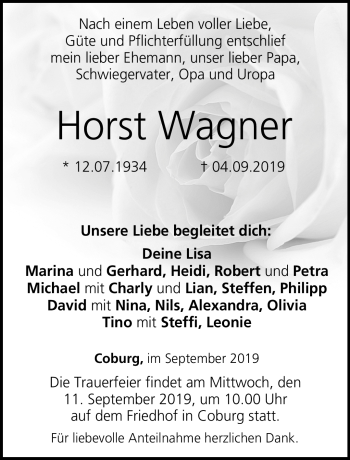 Traueranzeige von Horst Wagner von Neue Presse Coburg