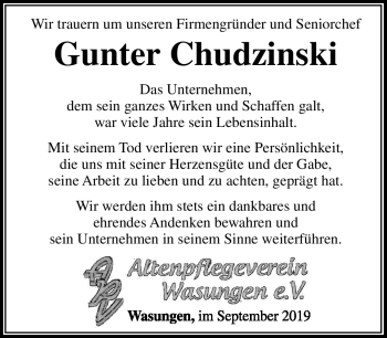 Traueranzeige von Gunter Chudzinski von Südthüringer Presse