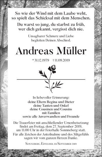 Traueranzeige von Andreas Müller von Südthüringer Presse