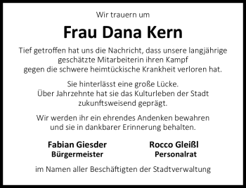 Traueranzeige von Dana Kern von Südthüringer Presse