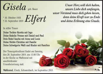 Traueranzeige von Gisela Elfert von Südthüringer Presse