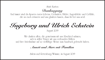 Traueranzeige von Ingeborg und Ulrich Eckstein von Südthüringer Presse