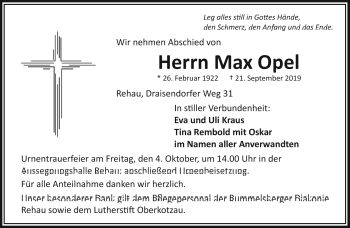 Traueranzeige von Max Opel von Frankenpost