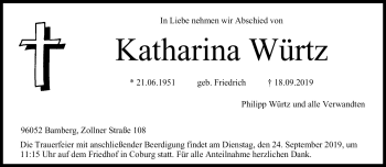 Traueranzeige von Katharina Würtz von Neue Presse Coburg